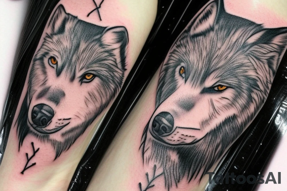 woman with white eyes and a wolf hat tattoo idea