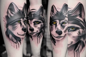 woman with white eyes and a wolf hat tattoo idea