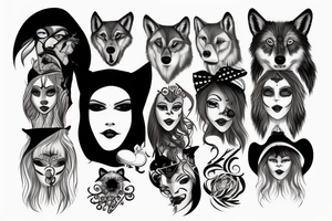 woman with white eyes and a wolf hat tattoo idea