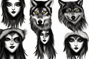 woman with white eyes and a wolf hat tattoo idea
