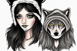 woman with white eyes and a wolf hat tattoo idea