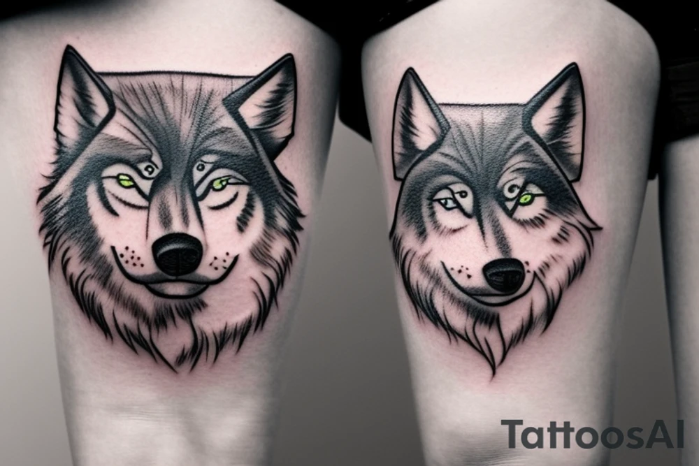 woman with white eyes and a wolf hat tattoo idea
