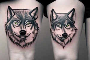woman with white eyes and a wolf hat tattoo idea