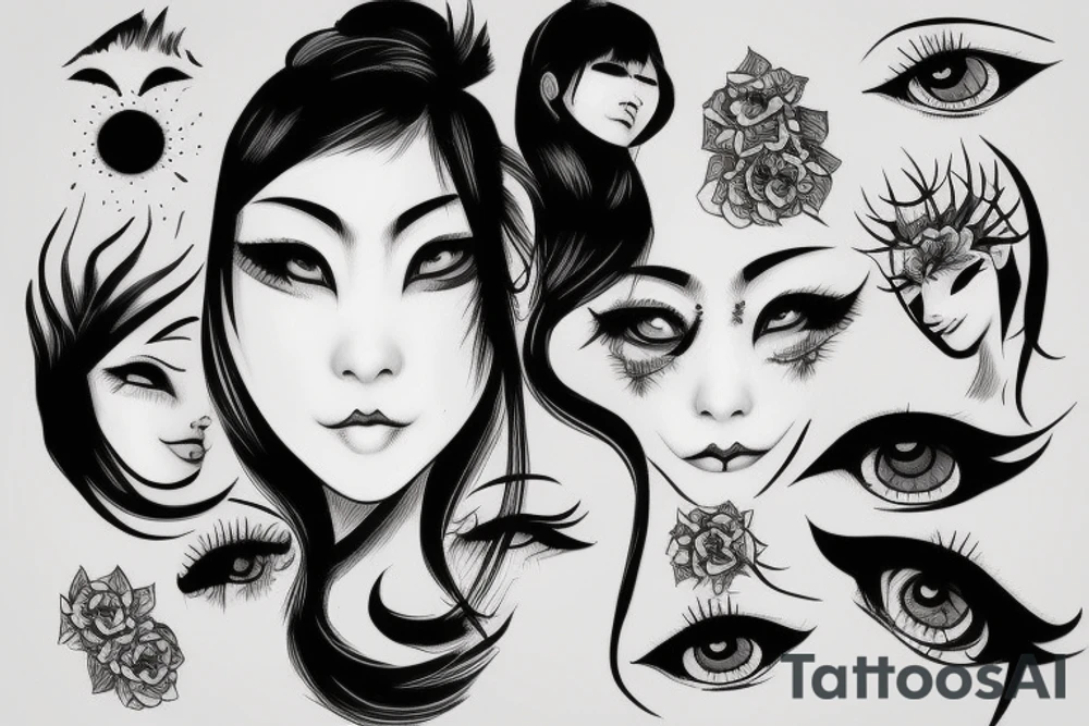 Japanese woman with white eyes tattoo idea