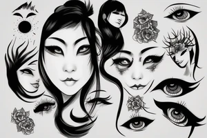 Japanese woman with white eyes tattoo idea