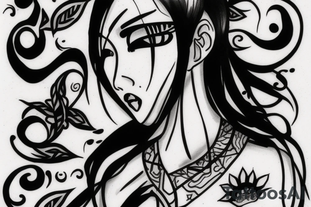 Japanese woman with white eyes tattoo idea