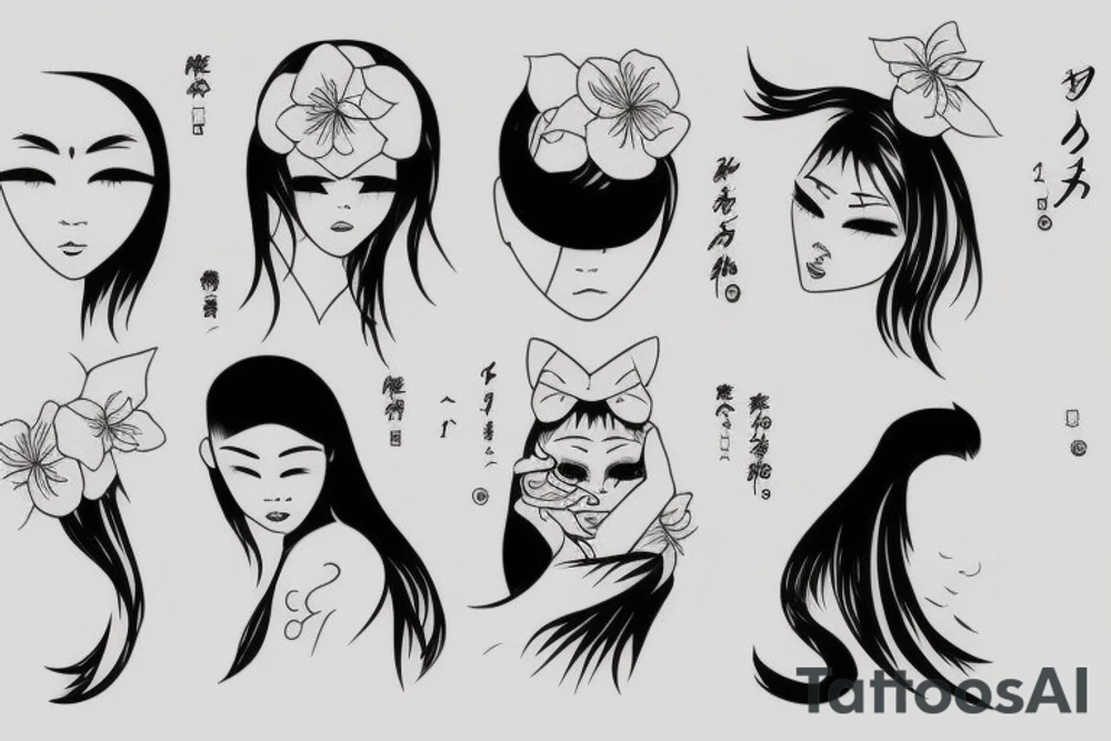 Japanese woman with white eyes tattoo idea