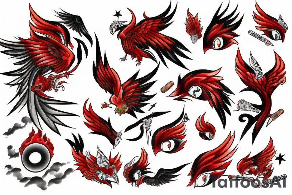 phoenix with red eyes tattoo idea