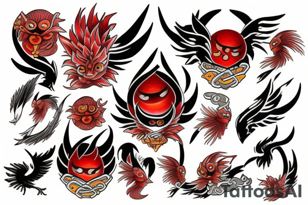 phoenix with red eyes tattoo idea