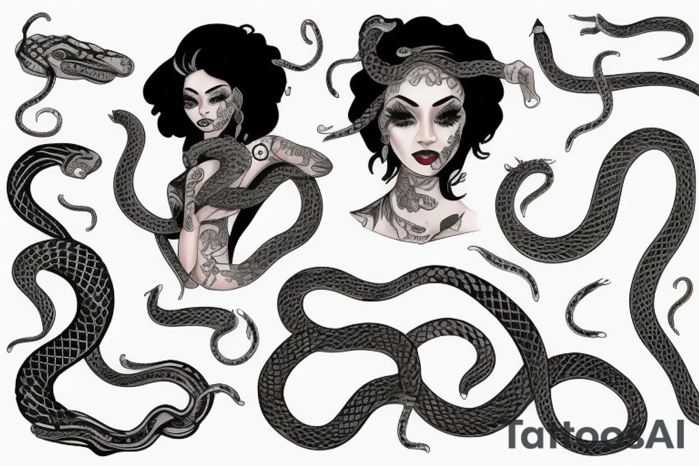 a woman with many snakes instead of her hair tattoo idea
