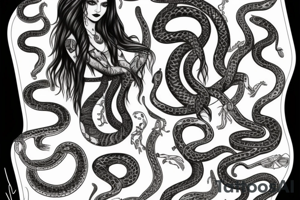 a woman with many snakes as her hair tattoo idea
