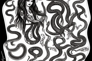 a woman with many snakes as her hair tattoo idea