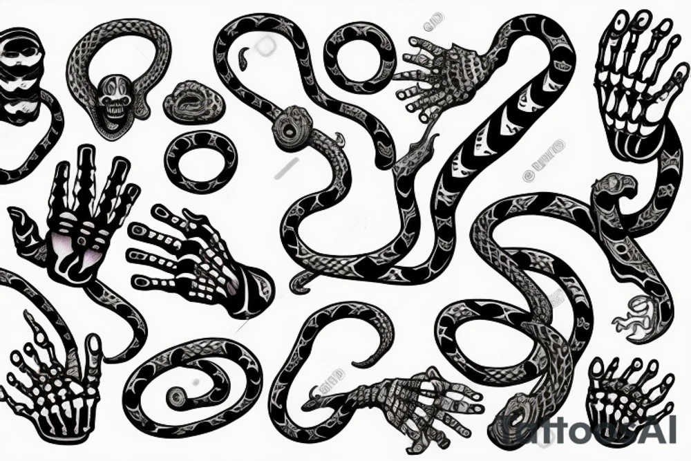 skeleton hand with snake wrapped around it tattoo idea