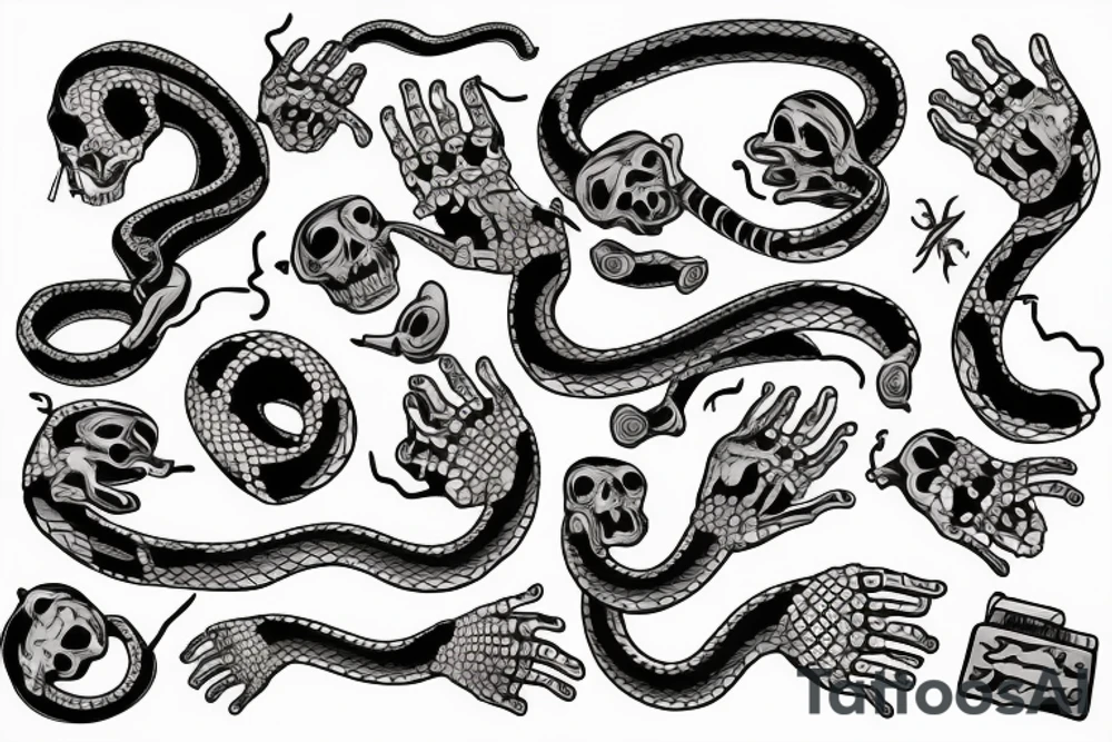 skeleton hand with snake wrapped around it tattoo idea