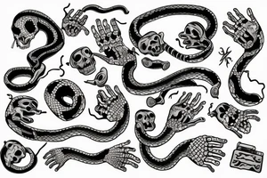 skeleton hand with snake wrapped around it tattoo idea