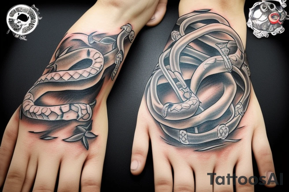 skeleton hand with snake wrapped around it tattoo idea