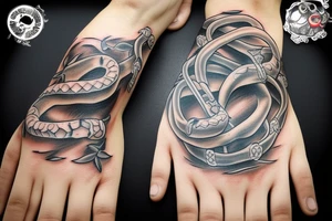 skeleton hand with snake wrapped around it tattoo idea