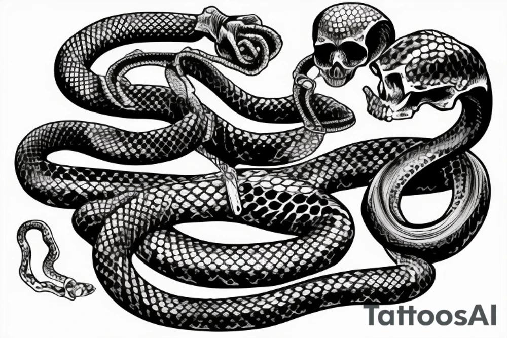 skeleton hand with snake wrapped around it tattoo idea