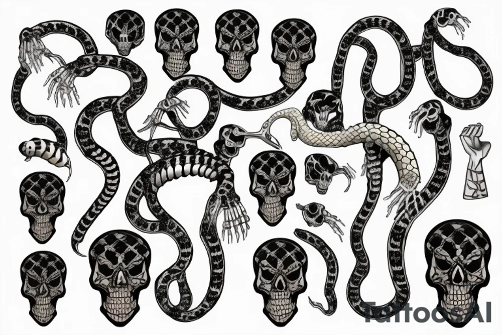 skeleton bone hand with a snake wrapped around it tattoo idea
