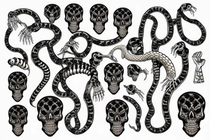 skeleton bone hand with a snake wrapped around it tattoo idea
