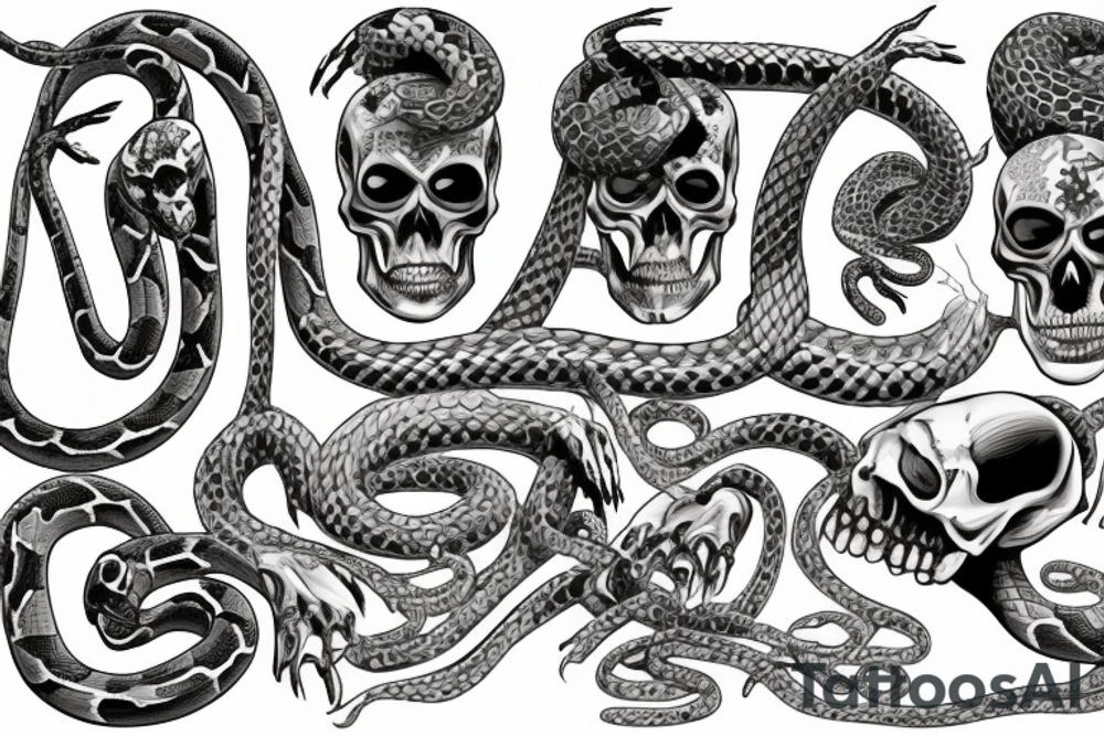skeleton bone hand with a snake wrapped around it tattoo idea