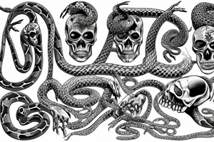 skeleton bone hand with a snake wrapped around it tattoo idea