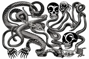 skeleton bone hand with a snake wrapped around it tattoo idea