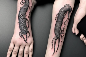 skeleton hand with a snake wrapped around it tattoo idea