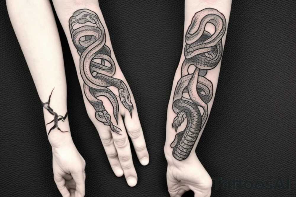 skeleton hand with a snake wrapped around it tattoo idea