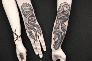 skeleton hand with a snake wrapped around it tattoo idea
