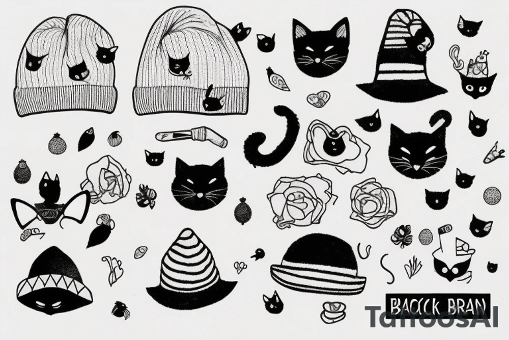 black cat with a funny hat and sweater tattoo idea