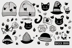 black cat with a funny hat and sweater tattoo idea
