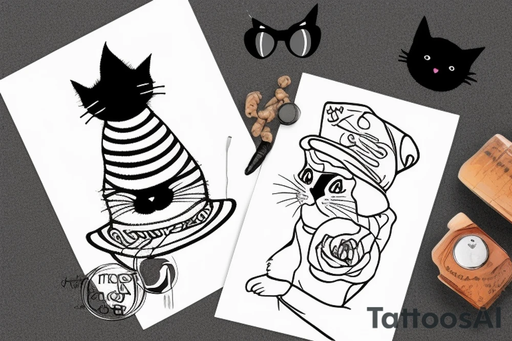 black cat with a funny hat and sweater tattoo idea