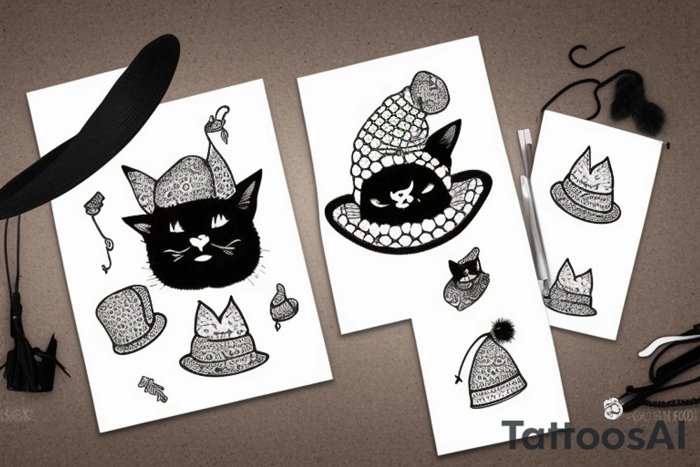 black cat with a funny hat and sweater tattoo idea