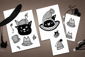 black cat with a funny hat and sweater tattoo idea
