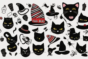 black cat with a funny hat and sweater tattoo idea