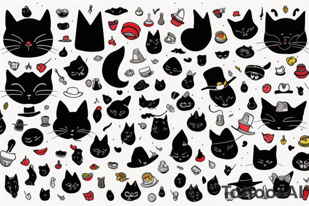 black cat with a funny hat and sweater tattoo idea