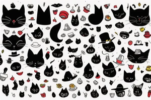 black cat with a funny hat and sweater tattoo idea