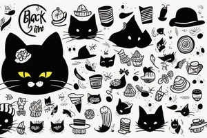 black cat with a funny hat and sweater tattoo idea