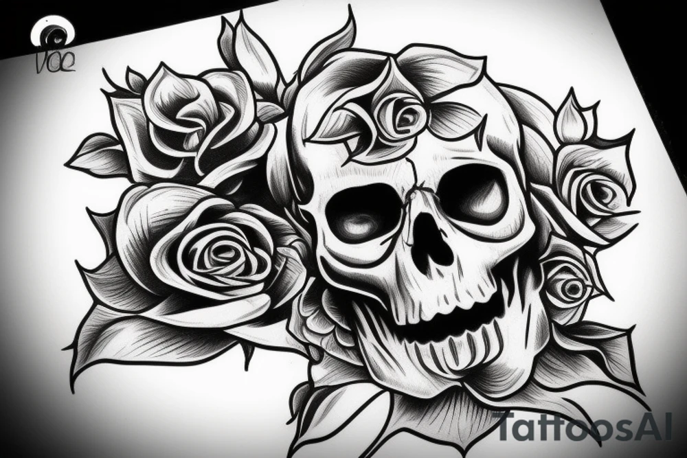 skull head with a rose inside of the skull head tattoo idea