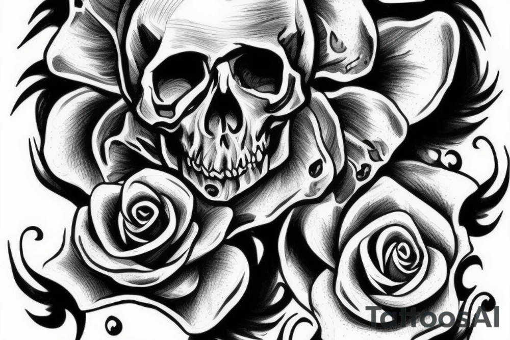 skull head with a rose inside of the skull head tattoo idea