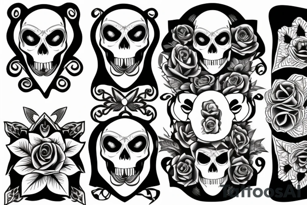 one skull head with a rose inside of the skull head tattoo idea