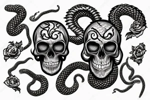 skull head with snakes as hair tattoo idea