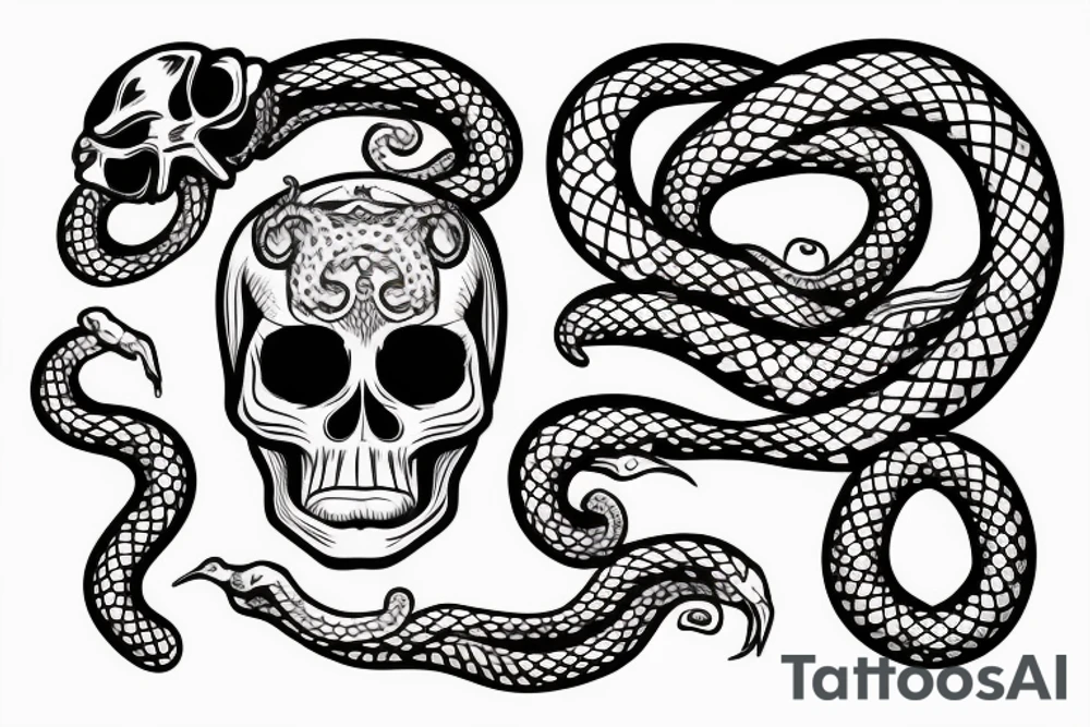 skull head with snakes as hair tattoo idea