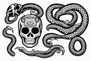 skull head with snakes as hair tattoo idea