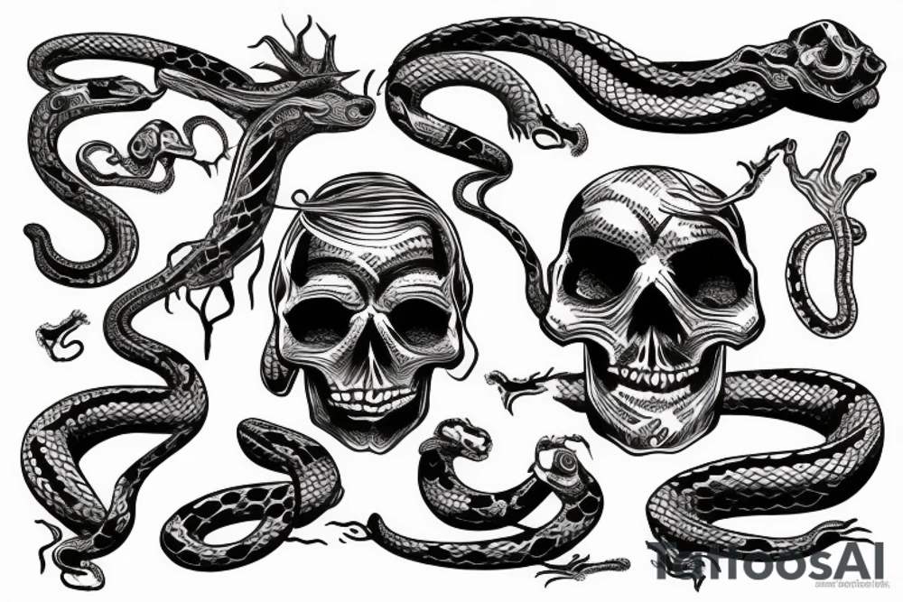skull hand with a snake around it tattoo idea