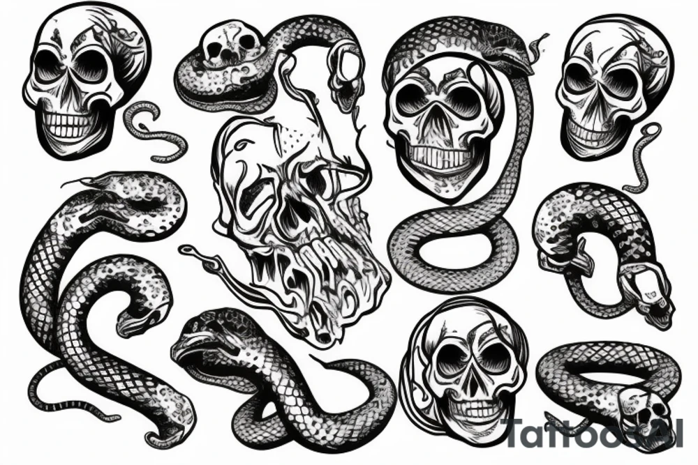 skull hand with a snake wrapped around it tattoo idea
