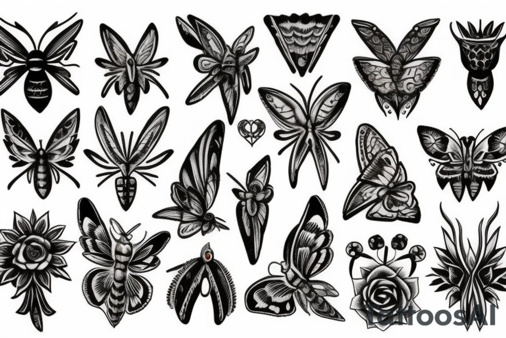 Metal, goth, moth, floral tattoo idea