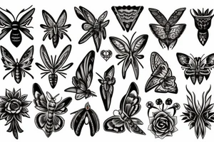 Metal, goth, moth, floral tattoo idea