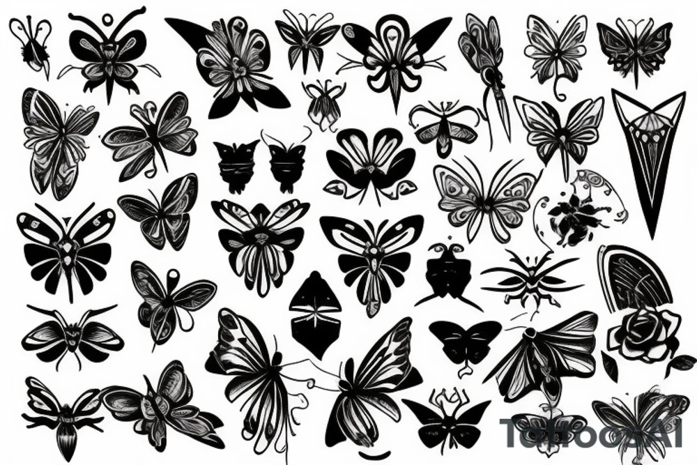Metal, goth, moth, floral tattoo idea